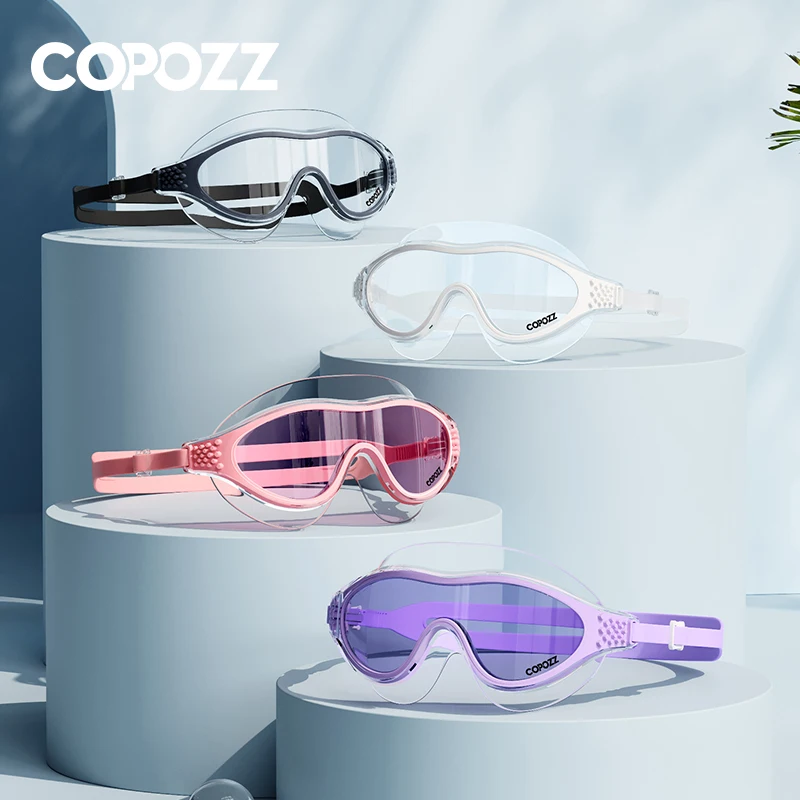 COPOZZ New Swimming Goggles Anti-Fog UV Protection Adjustable Men Women Large Frame Silicone Pool Eyewear Beach Swimming Glasses