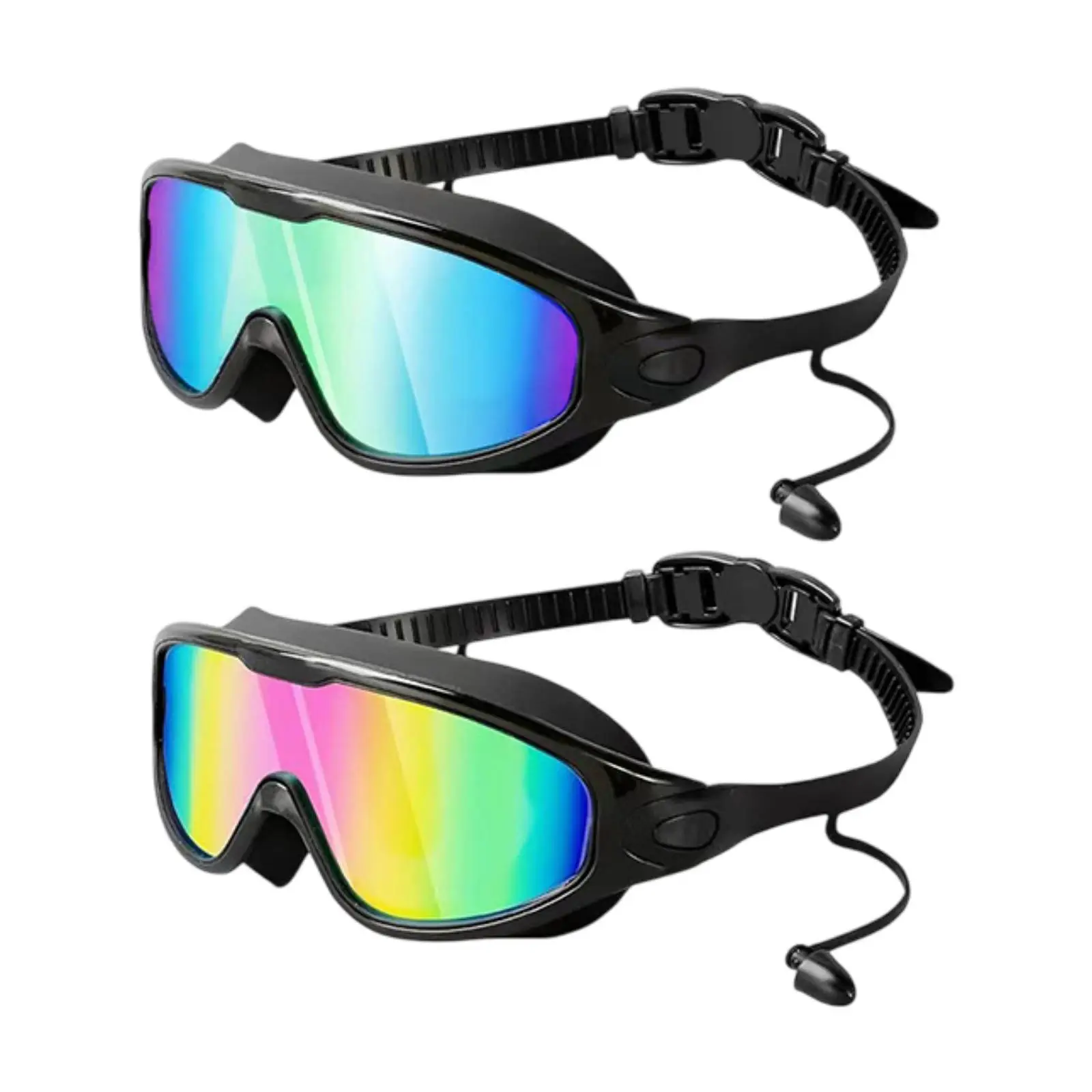 2Pcs Swimming Goggles with Earplug Wide Vision for Men Women Adults Waterproof No Leaking Swim Glasses Pool Goggles Eyewear