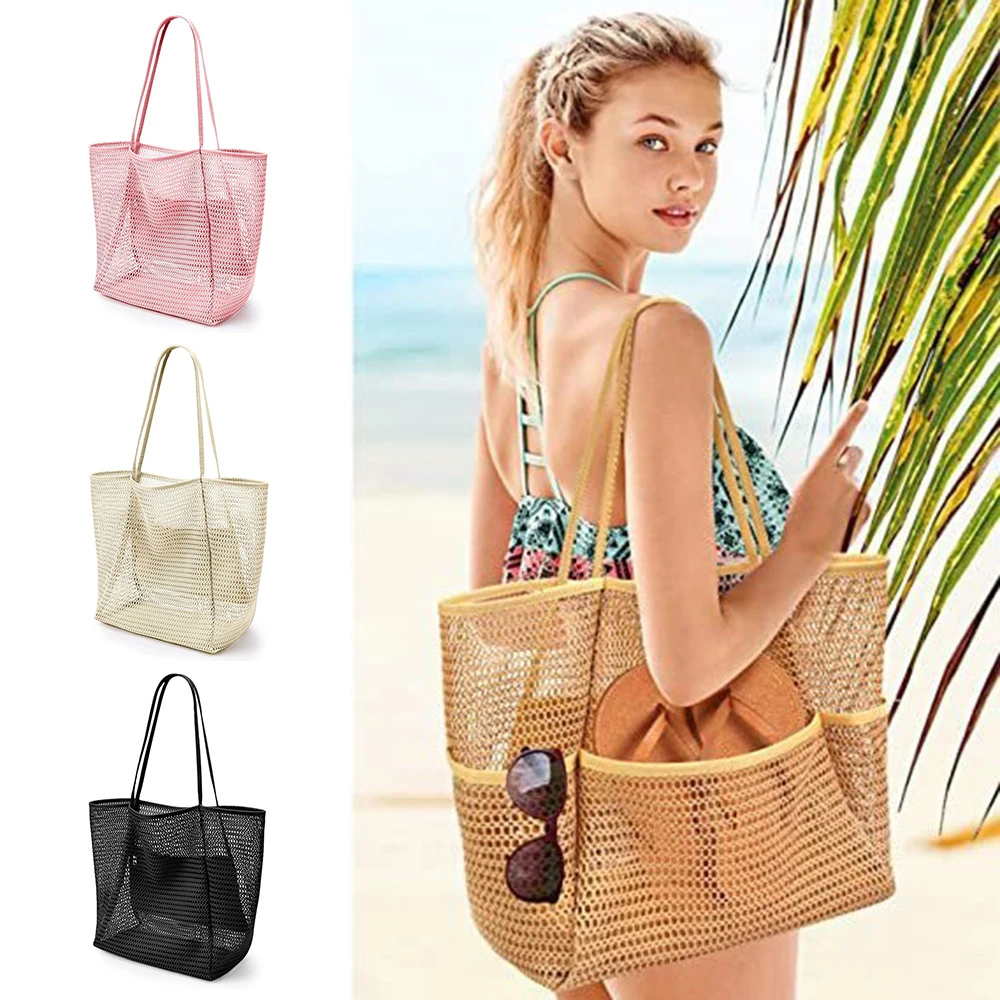 Beach Bag  Mesh Tote Bag  for Travel Pool Family Beach Vacation Cruise Essentials Organizer Storage Bags