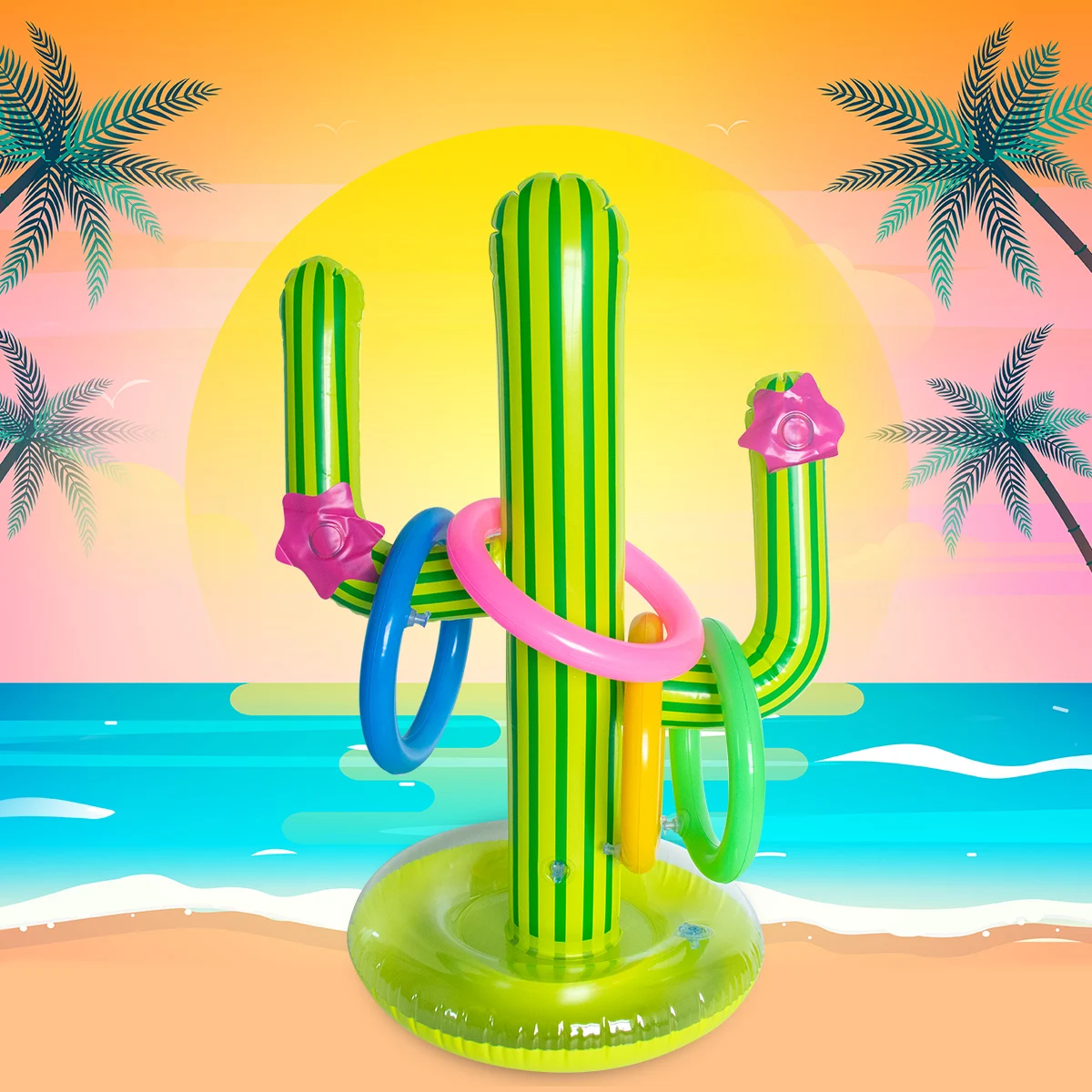 65cm Inflatable Cactus Ring Toss Game Set Floating Swimming Pool Toys Hawaiian Summer Pool Beach Party Decorations Game Supplies - Image 3
